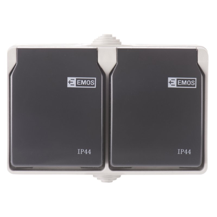 Zásuvka dvojitá IP44 nástenná, šedo-čierna, A1397.1