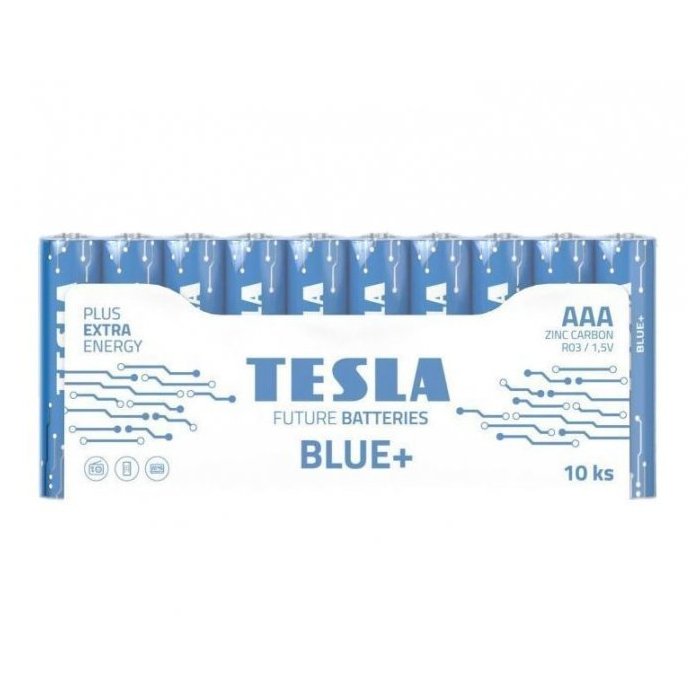 Batéria AAA BLUE+, 1,5V  10 ks, Zinc Carbon (R03, mikrotužkové), TESLA