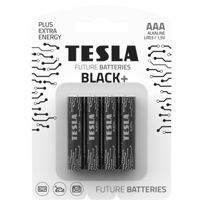 Batéria AAA BLACK+, 1,5V  4 ks, alkalické (LR03, mikrotužkové), TESLA