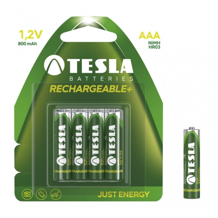 Batéria AAA RECHARGEABLE, 1,2V (800 mAh)  4 ks, Ni-MH (HR03, nabíjateľné), TESLA