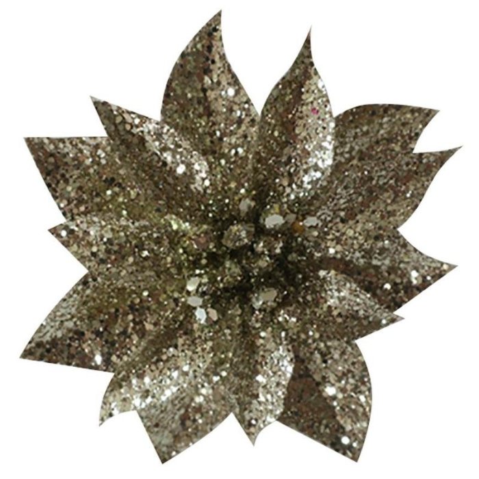 Kvet GlitterPoinsettia, so štipcom, šampaň, 9x8 cm