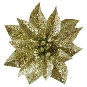Kvet GlitterPoinsettia, so štipcom, zlatý, 9x8 cm