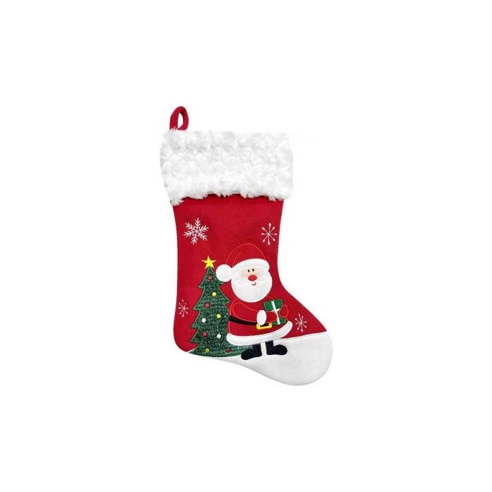 Dekorácia MagicHome Vianoce, Ponožka so santom, červená, 41 cm