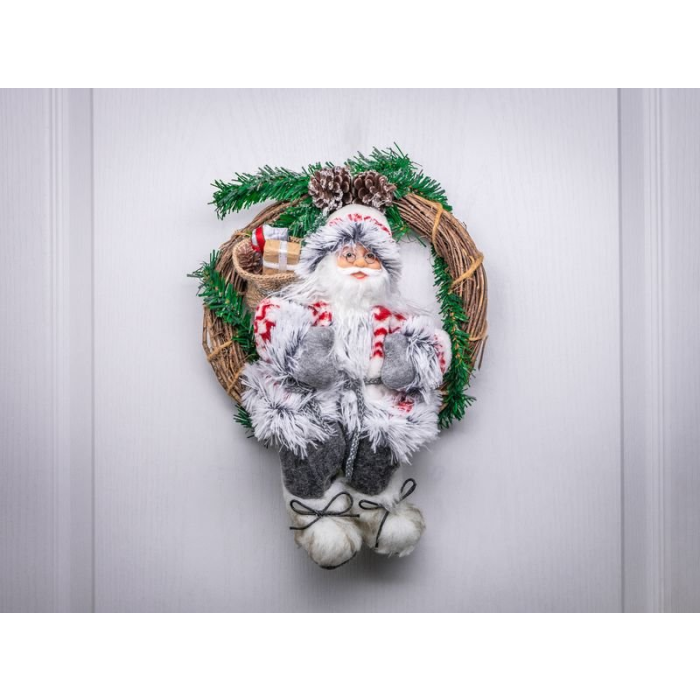 Dekorácia MagicHome Vianoce, Santa sediaci vo venci, veniec, 30 cm