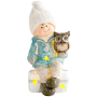 Postavička MagicHome Vianoce, Chlapec sediaci na taburete so sovou, LED, polyresin, 10,5x10,5x19,5cm